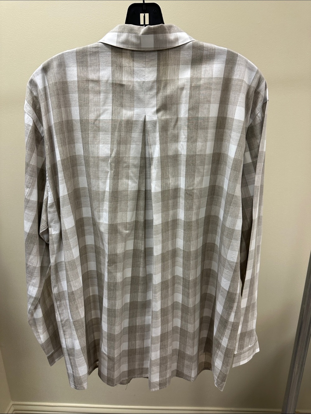 Lafayette 148 New York Taupe and White Checked Button-Down Shirt - Picture 3 of 3